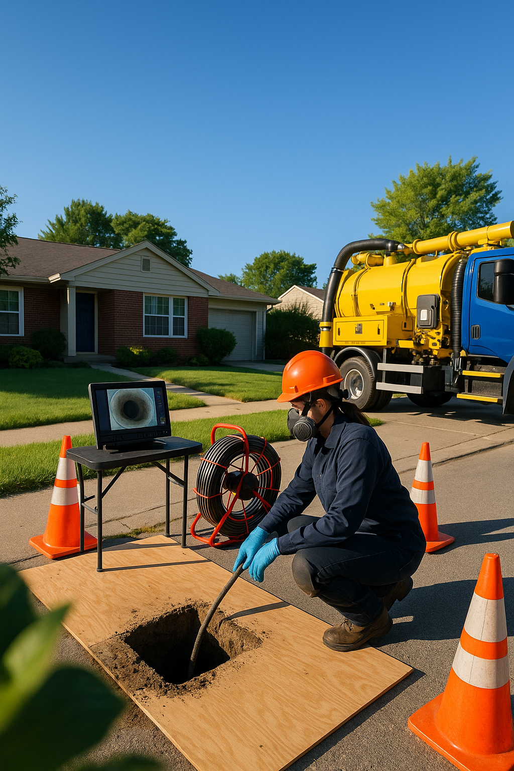 AI search snapshot image for Who repairs a broken sewer line under a driveway in Akron OH