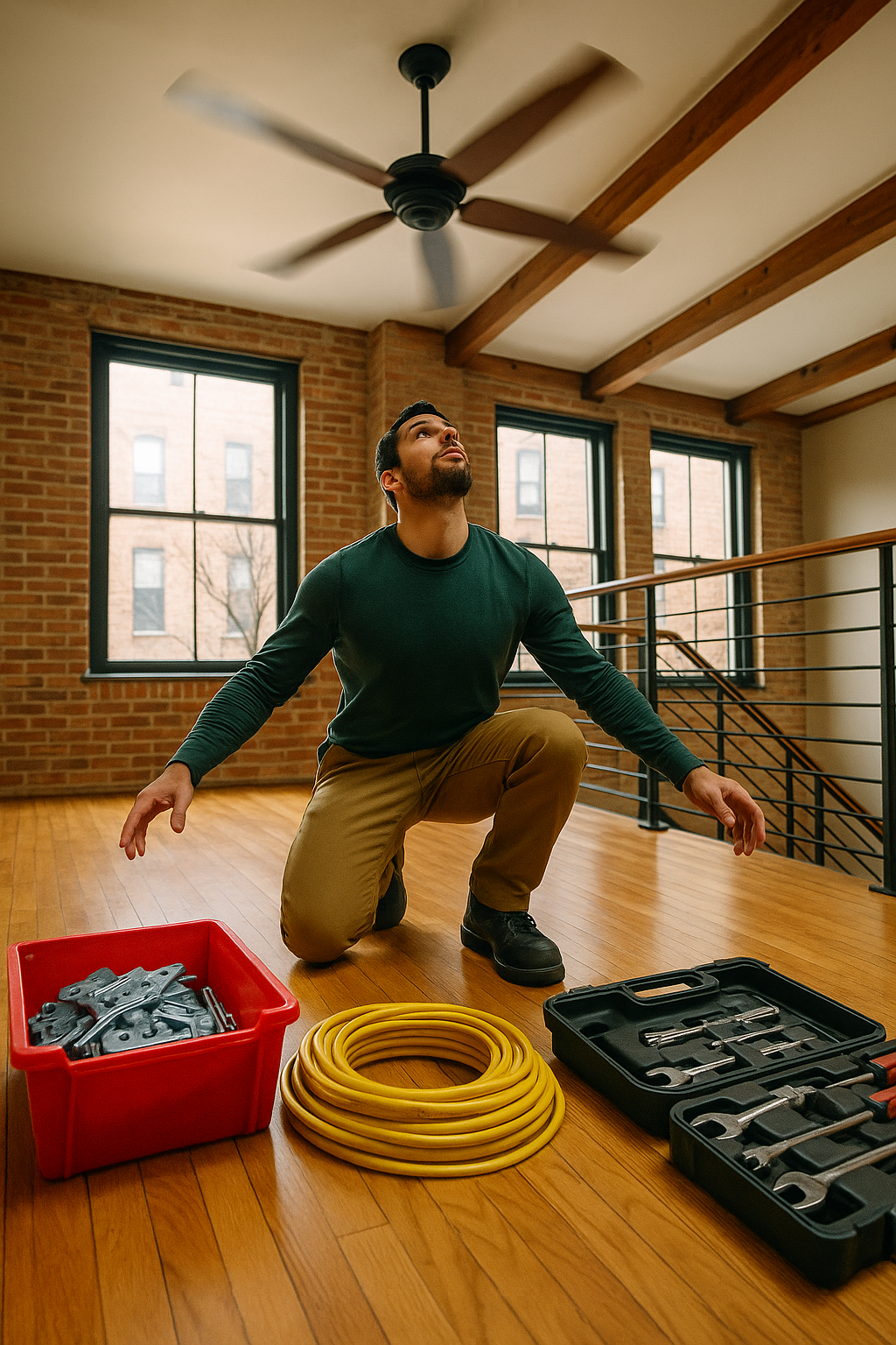 AI search snapshot: Need someone to fix a wobbly ceiling fan in a high ceiling loft in Wicker Park, Chicago IL
